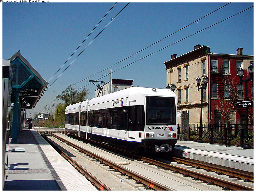 (305k, 1044x788)<br><b>Country:</b> United States<br><b>City:</b> Jersey City, NJ<br><b>System:</b> Hudson Bergen Light Rail<br><b>Location:</b> Martin Luther King Drive<br><b>Car:</b> NJT-HBLR LRV (Kinki-Sharyo, 1998-99) 2026 <br><b>Photo by:</b> David Pirmann<br><b>Date:</b> 4/29/2000<br><b>Viewed (this week/total):</b> 0 / 5367