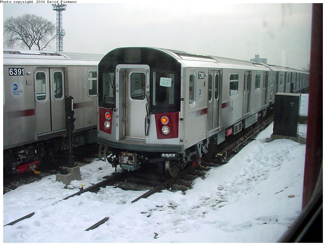 (112k, 1044x788)<br><b>Country:</b> United States<br><b>City:</b> New York<br><b>System:</b> New York City Transit<br><b>Location:</b> Unionport Yard<br><b>Car:</b> R-142A (Primary Order, Kawasaki, 1999-2002) 7286 <br><b>Photo by:</b> David Pirmann<br><b>Date:</b> 1/14/2001<br><b>Viewed (this week/total):</b> 4 / 6308